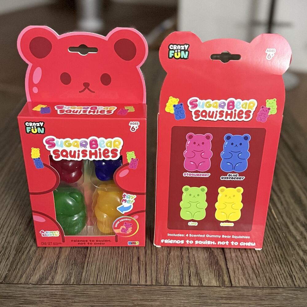 Crazy Fun Sugar Bear Scented Squishy Sensory Fidget Toy 4 Pack Squishi Viral New